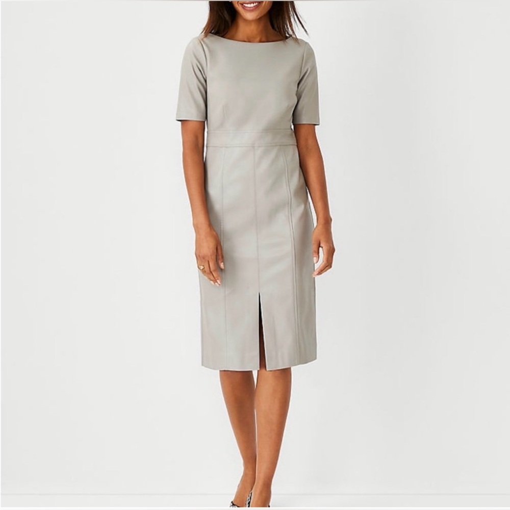 Ann Taylor Faux Leather Taupe Women's Dress